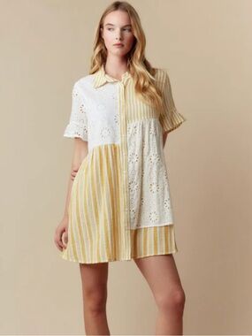 Yellow stripe patchwork dress